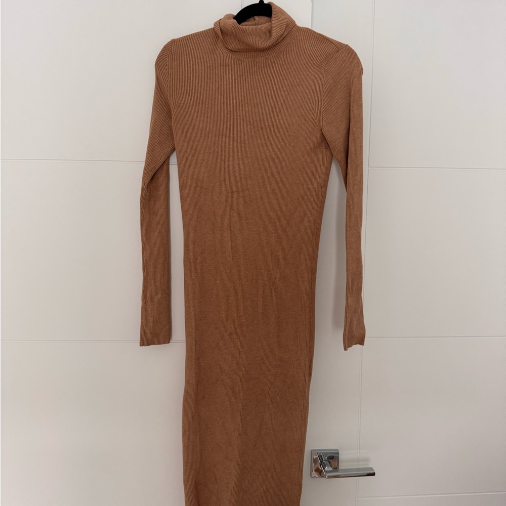 Express Camel Turtleneck Long Sleeve Bodycon Dress
